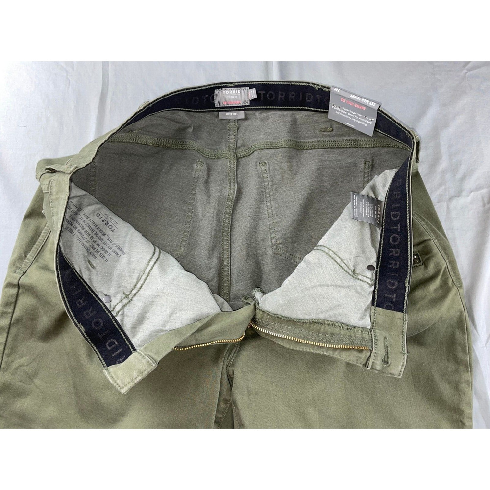 Torrid Sky High Skinny Super Soft Sateen Moto Jeans. Olive, Women's Plus 24S. - Picture 4 of 5